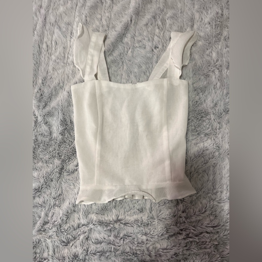 White Women's Ruffle Hem Tank Top
